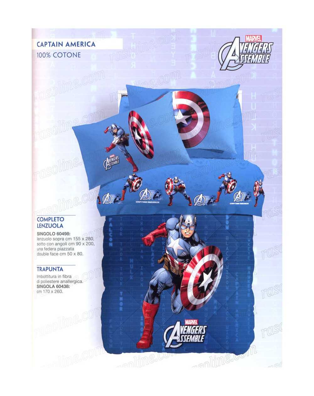 Parure de lit pour lit 1 personne Set Draps Captain America