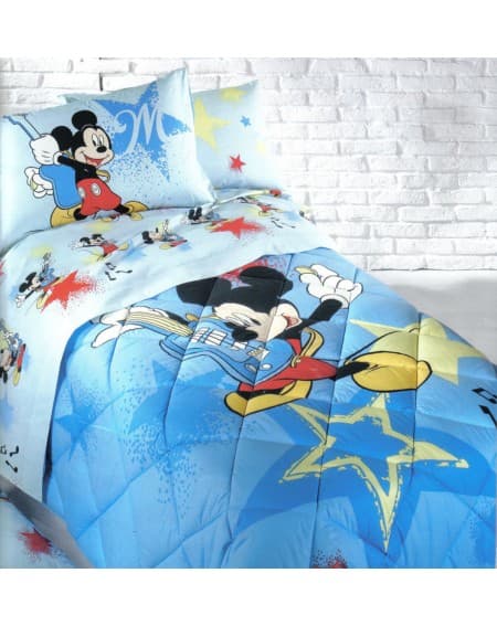 LFD Home Set Lenzuola Topolino Mickey Star Azzurro Flanella Piazza e Mezza  Caleffi Disney