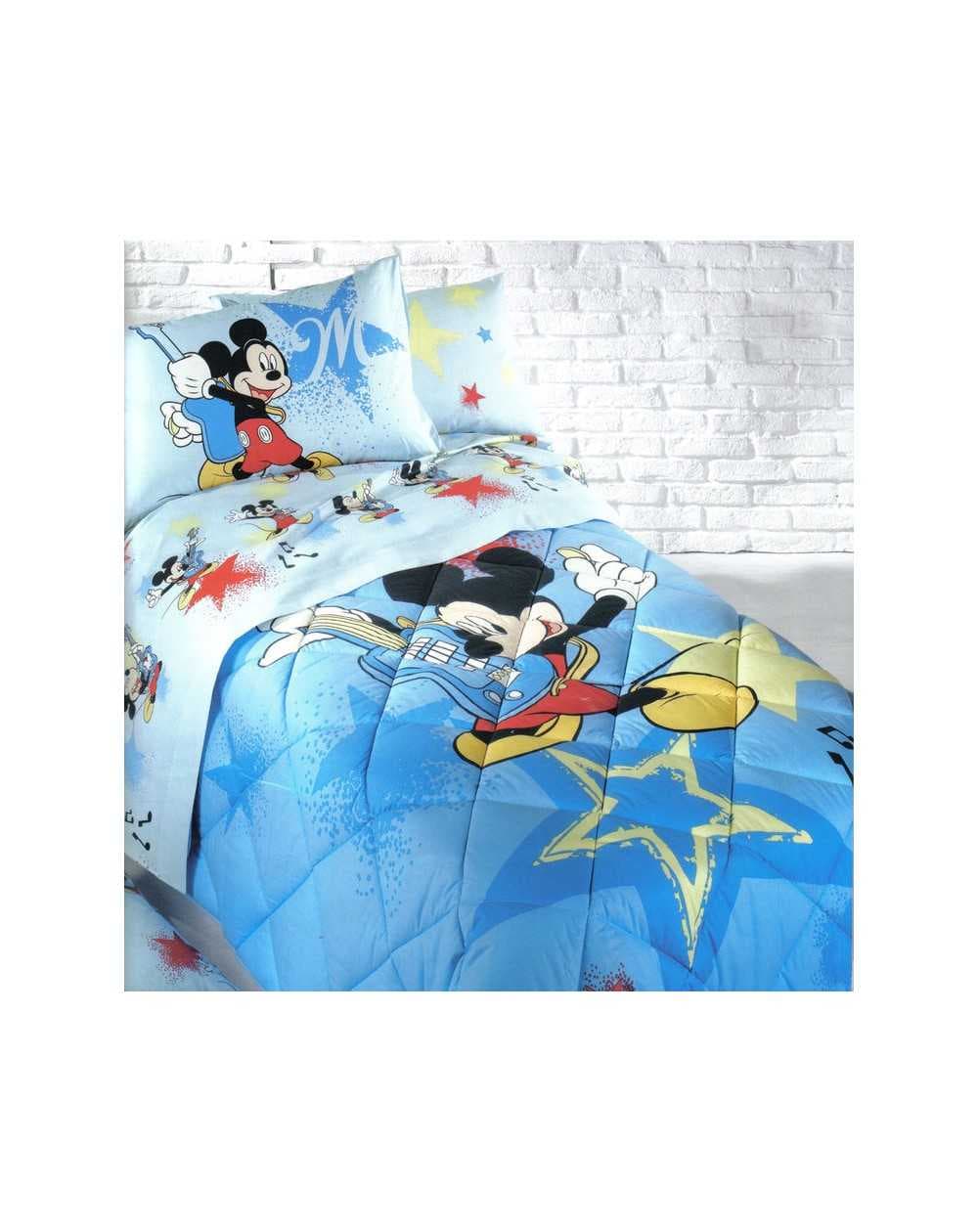 LFD Home Set Lenzuola Topolino Mickey Star Azzurro Flanella Piazza e Mezza  Caleffi Disney