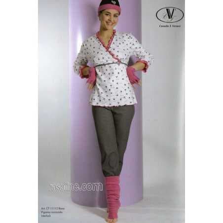 Schlafanzug Interlock warm Baumwolle Strass Rosa-grau C.T. Versace