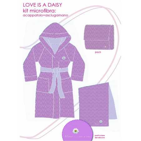 Bademantel Accappatoio Con Asciugamano + Borsa In Microfibra Microfaser Love Is Daisy Bassetti