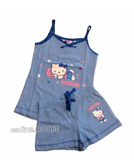 Schlafanzug Hello Kitty Da 4-11Jahr Jeans Sanrio Gabel Made In Italy