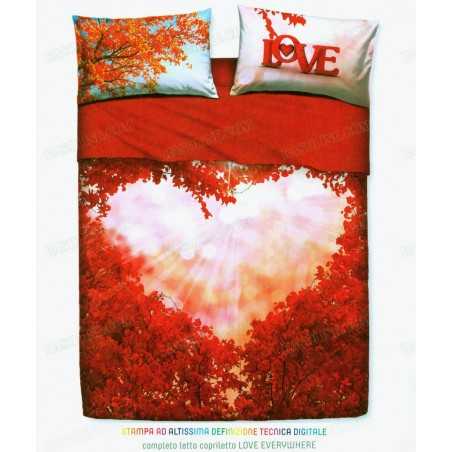 Completo Lenzuola Letto Matrimoniale Love everywhere By Bassetti - Rosso