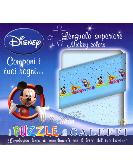 Lenzuolo Sopra Topolino - Mickey Colors - Esclusiva Linea Puzzle Di Caleffi- Colore Azzurro