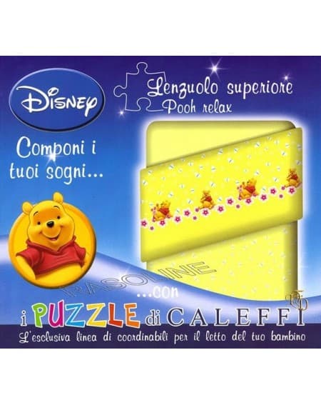 Lenzuolo Sopra Winnie The Pooh Esclusiva Linea Puzzle Di Caleffi- Colore Giallo