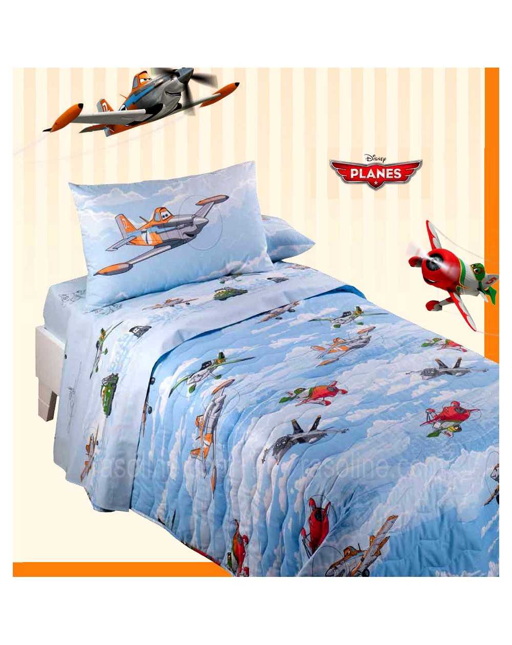 LFD Home Set Lenzuola Disney Planes VOLO Caleffi Una Piazza Mezza Azzurro