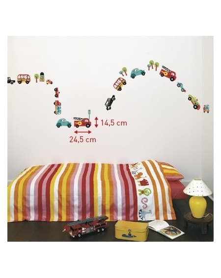 Wall sticker for boys fire truck, racing cars, police car, delivery van 42 stickers