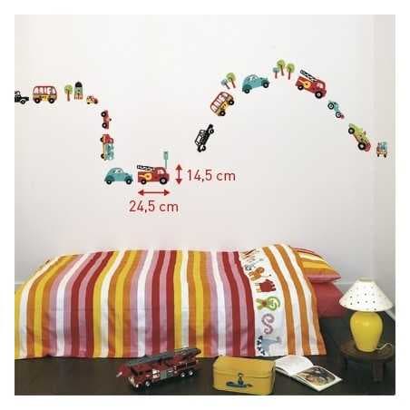 Wall sticker for boys fire truck, racing cars, police car, delivery van 42 stickers