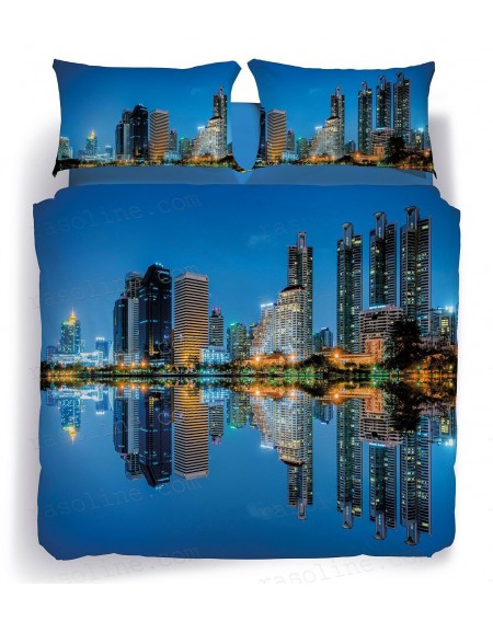 Duvet cover - Fitted sheet with elasticated corner Quality cotton bed linen Bangkok skyline Marco Carmassi