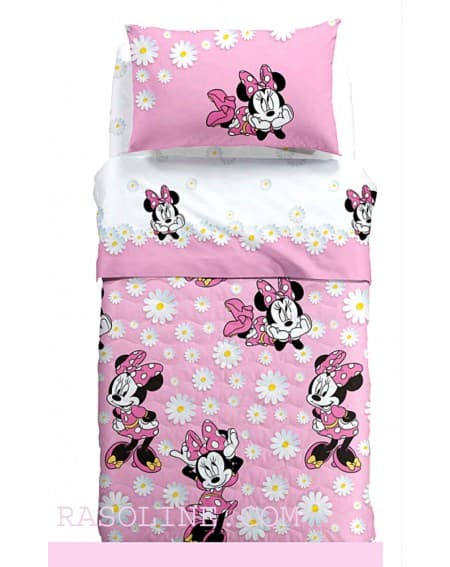 Single Bed SET Flat sheet + fitted sheet + pillowcases Minnie " Margherite "
