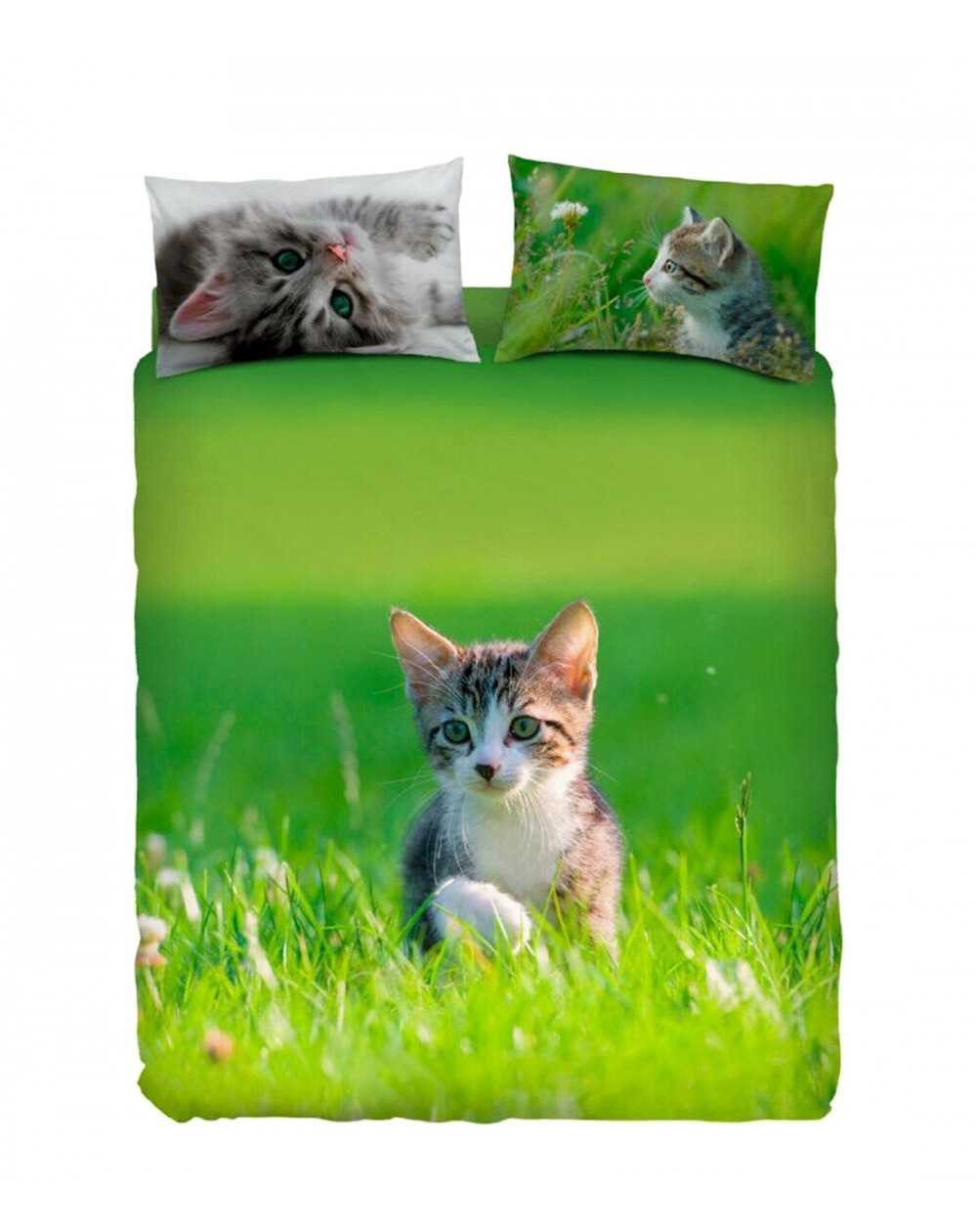 Duvet cover ,Fitted sheet with elasticated corner CAT LIFE SINGLE
