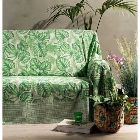 Tagesdecke aus reiner Baumwolle für Doppelbett Foglie Grün