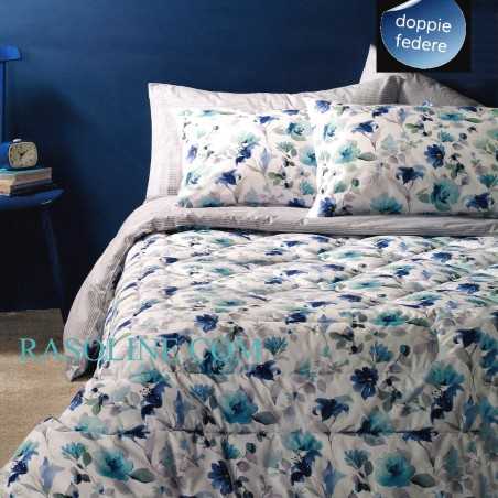Bettwäsche Garnitur Bettbezug, Bettlaken und 4 Kissenbezüge FLOWERY Blau Zucchi