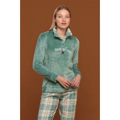 Pyjama Combinaison Femme Doux Et Chaud Corail Fleece Vert Noidinotte