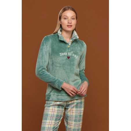 Pyjama Combinaison Femme Doux Et Chaud Corail Fleece Vert Noidinotte