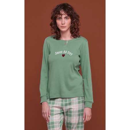 Pigiama Donna in Caldo Cotone Verde con Pantalone Scozzese Noidinotte