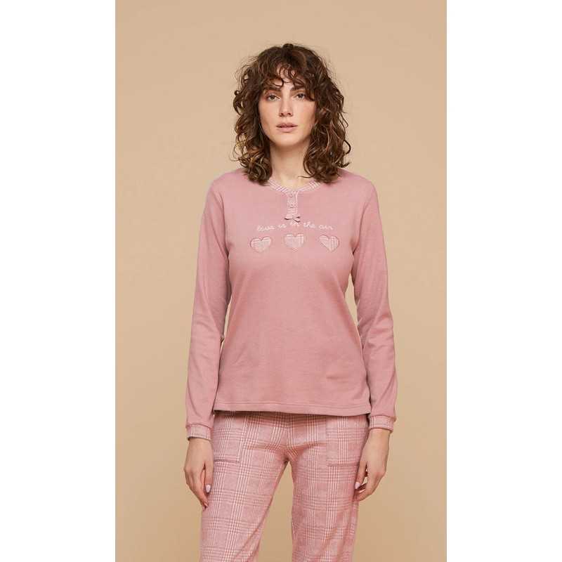 Damenpyjama in warmer Baumwolle Punto Milano Rosa Noidinotte