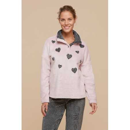 Pijama Mono Mujer Suave y Cálido Coral Fleece Corazones Noidinotte