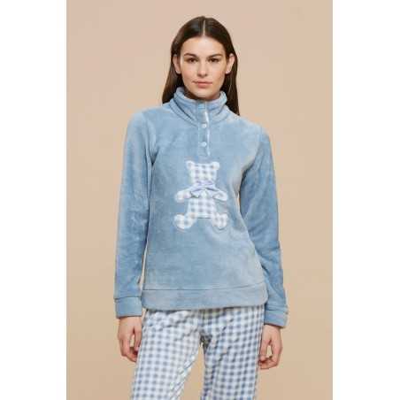 Pyjamas Combinaison Femme Doux et Chaud Corail Fleece Ours Bleu Noidinotte