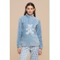 Pigiama Tuta Donna Soffice e Caldo Coral Fleece Orsetto Azzurro Noidinotte