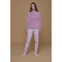 Soft And Warm Women's Jumpsuit Pyjamas Coral Fleece Pink Noidinotte Hearts