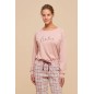 Women's Pyjamas in Warm Pink Fleece Cotton with Plaid Pants Noidinotte