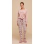 Women's Pyjamas in Warm Pink Fleece Cotton with Plaid Pants Noidinotte