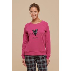 Pigiama Donna in Caldo Cotone Love Fuxia con Pantalone Scozzese Noidinotte