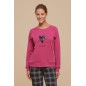 Damen Pyjama in warmer Baumwolle Love Fuxia mit schottischer Hose Noidinotte