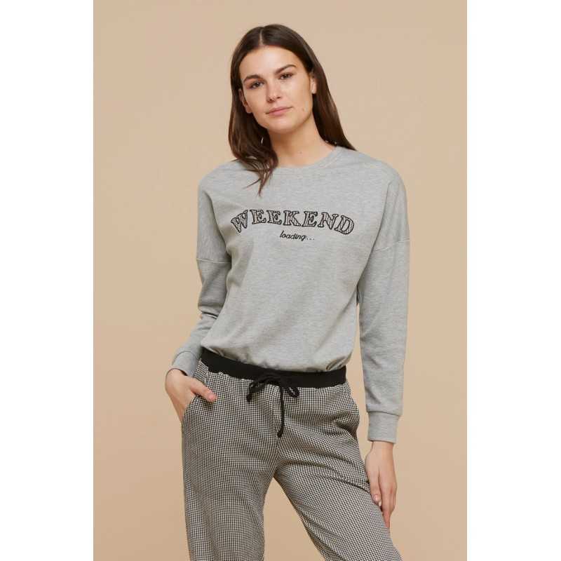 Damenpyjama in Warmer Baumwolle Fleece Grau Noidinotte