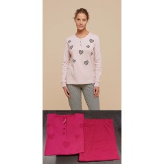 Women's Pajamas in Warm Cotton Hearts Fuchsia Noidinotte