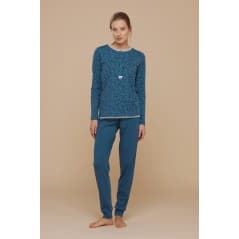Pijama Mujer en Cálido Algodón Corazones Encaje Azul Ottanio Noidinotte