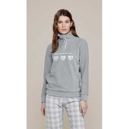 Pyjamas Overall Damen Warme Herzen in Microfleece Grau Noidinotte