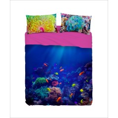 Komplettes Satz Bettwäsche / Tagesdecke FÜR EINZELBETT CORAL REEF BASSETTI