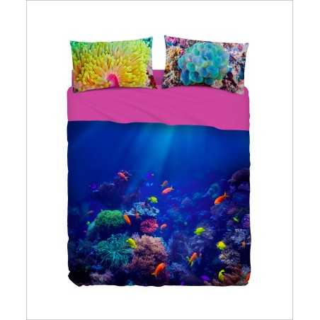 Komplettes Satz Bettwäsche / Tagesdecke FÜR EINZELBETT CORAL REEF BASSETTI