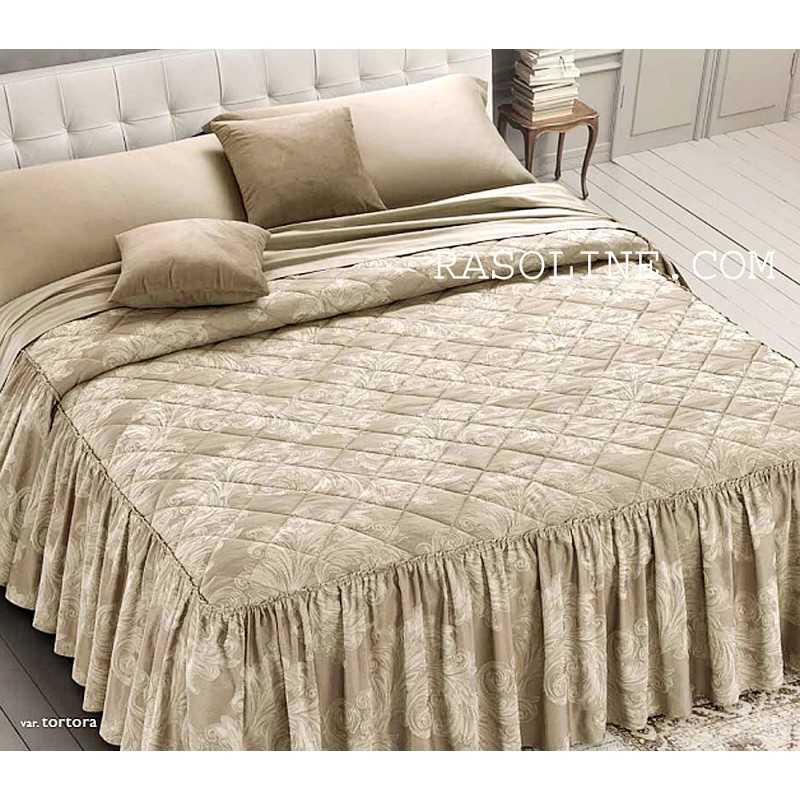 Satin Jacquard-Tagesdecke Doppelbett Steppdecke und Rüschen Giada Taupe GFF