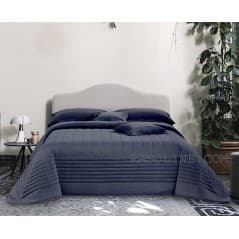 Gesteppte Tagesdecke für Doppelbett aus reinem Baumwollsatin Blaue Navy VENERE