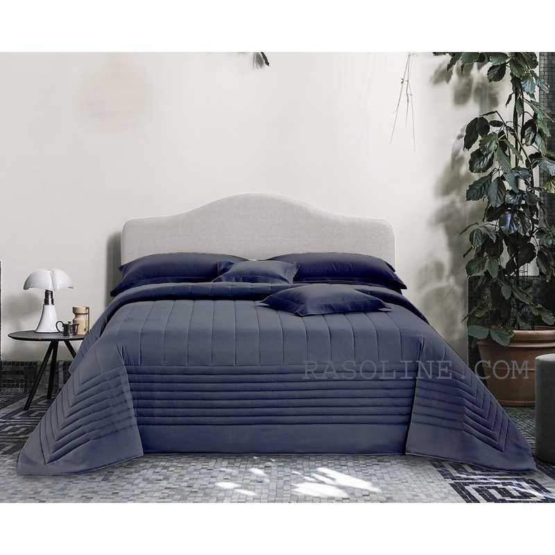 Couvre-lit double matelassé en Pur Coton Satin Bleu Navy Quilt VENERE