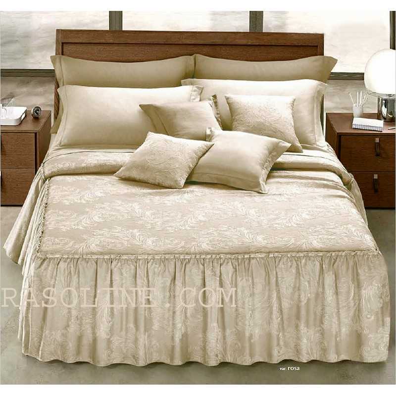 Beadspread bed-cover in satin Jacquard Giada Ivory