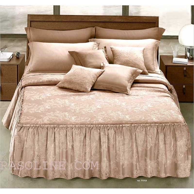 Colcha cama de matrimonio RASO JACQUARD con Volantes Giada Rosa GFF